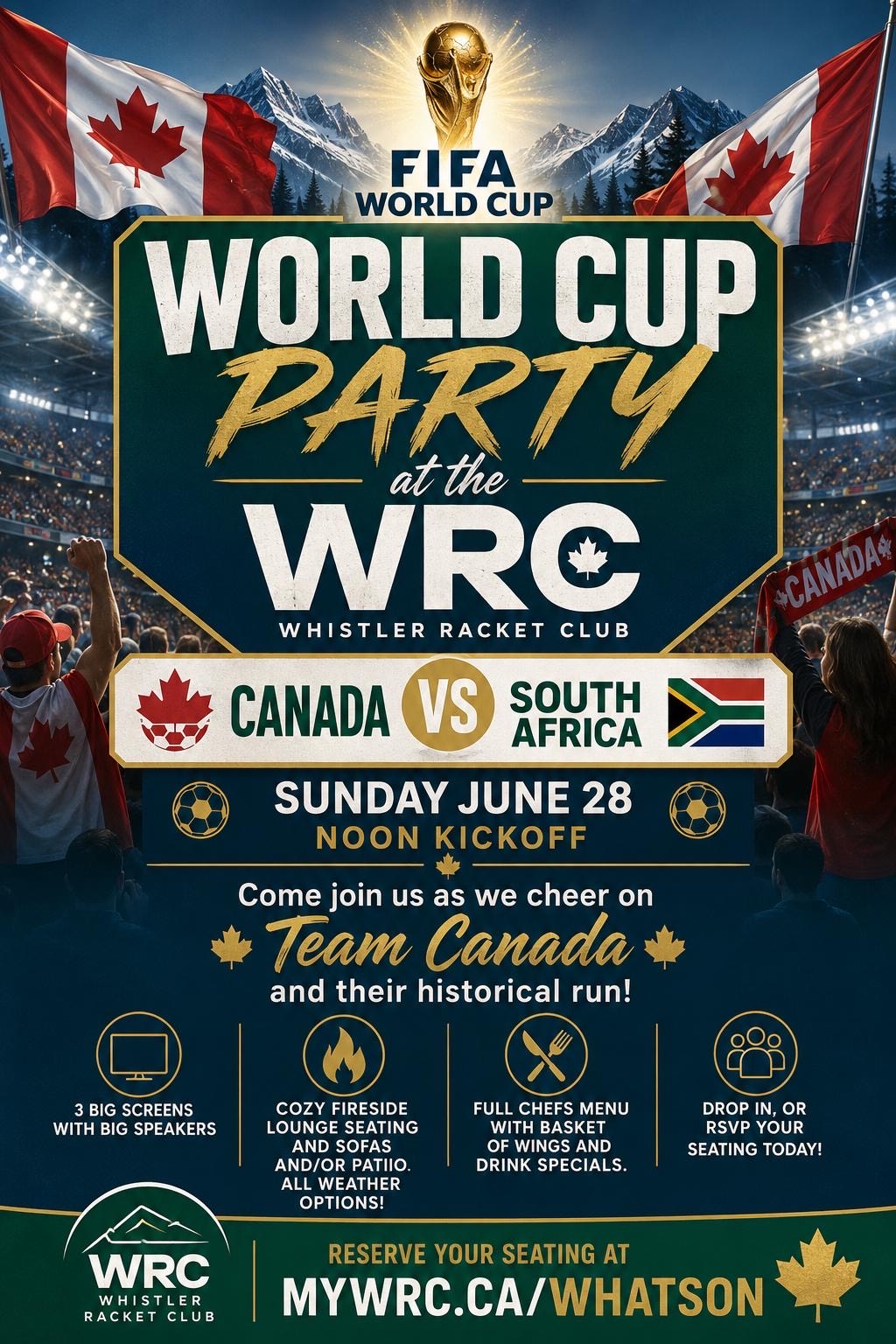 World Cup Watch Party at the WRC — Canada vs South Africa, Sunday June 28, noon kickoff